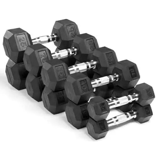 Hexagonal rubber coated dumbells